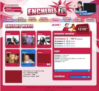 Enchères TV Une page du site d'Enchères TV